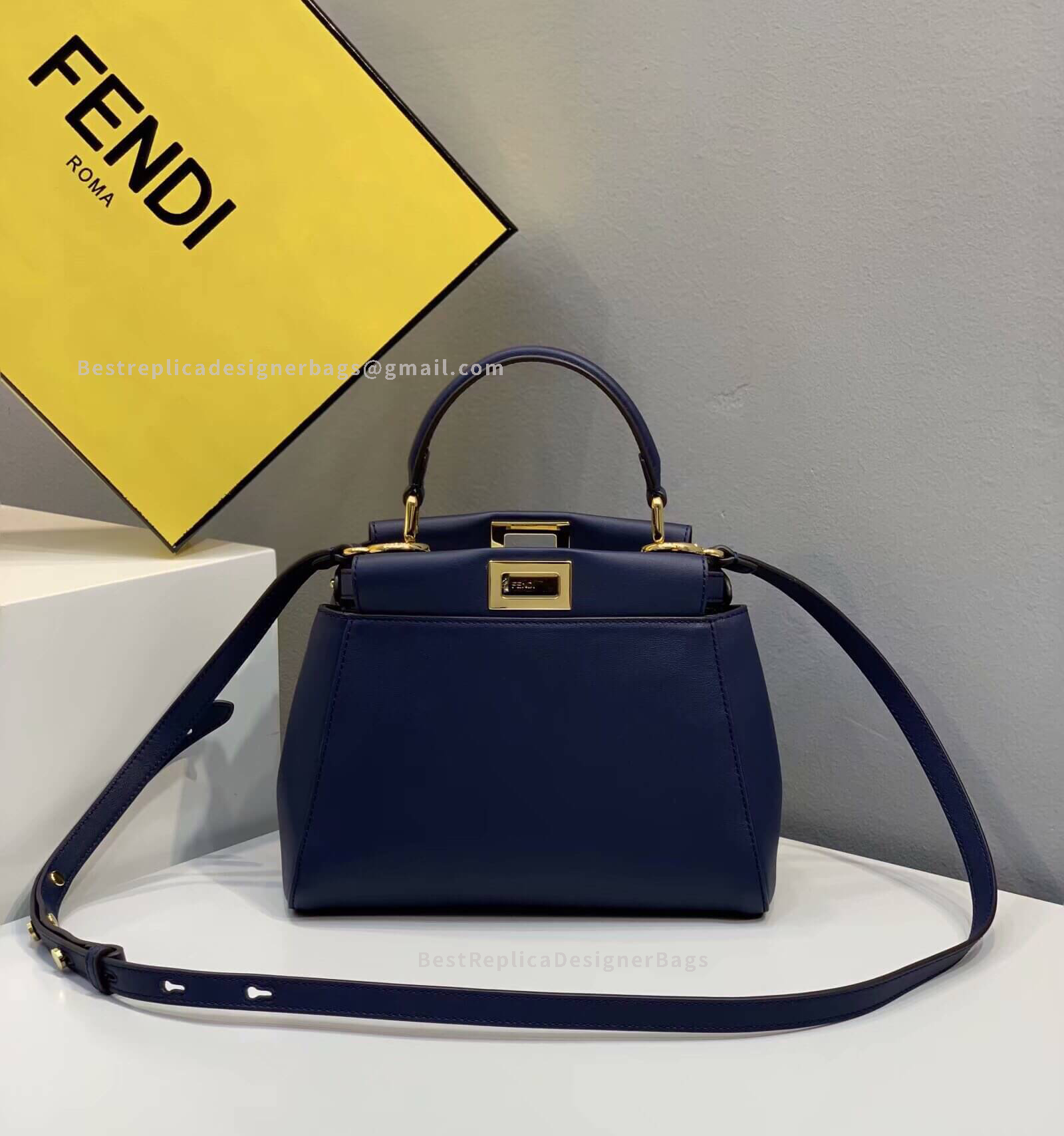 Fendi Peekaboo Iconic Mini Blue Leather Bag 2113